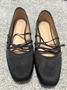 Cato Women's Black Satin Ballerina Flats Size 9 EUC